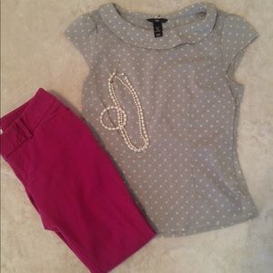 Grey and white polka dotted blouse
